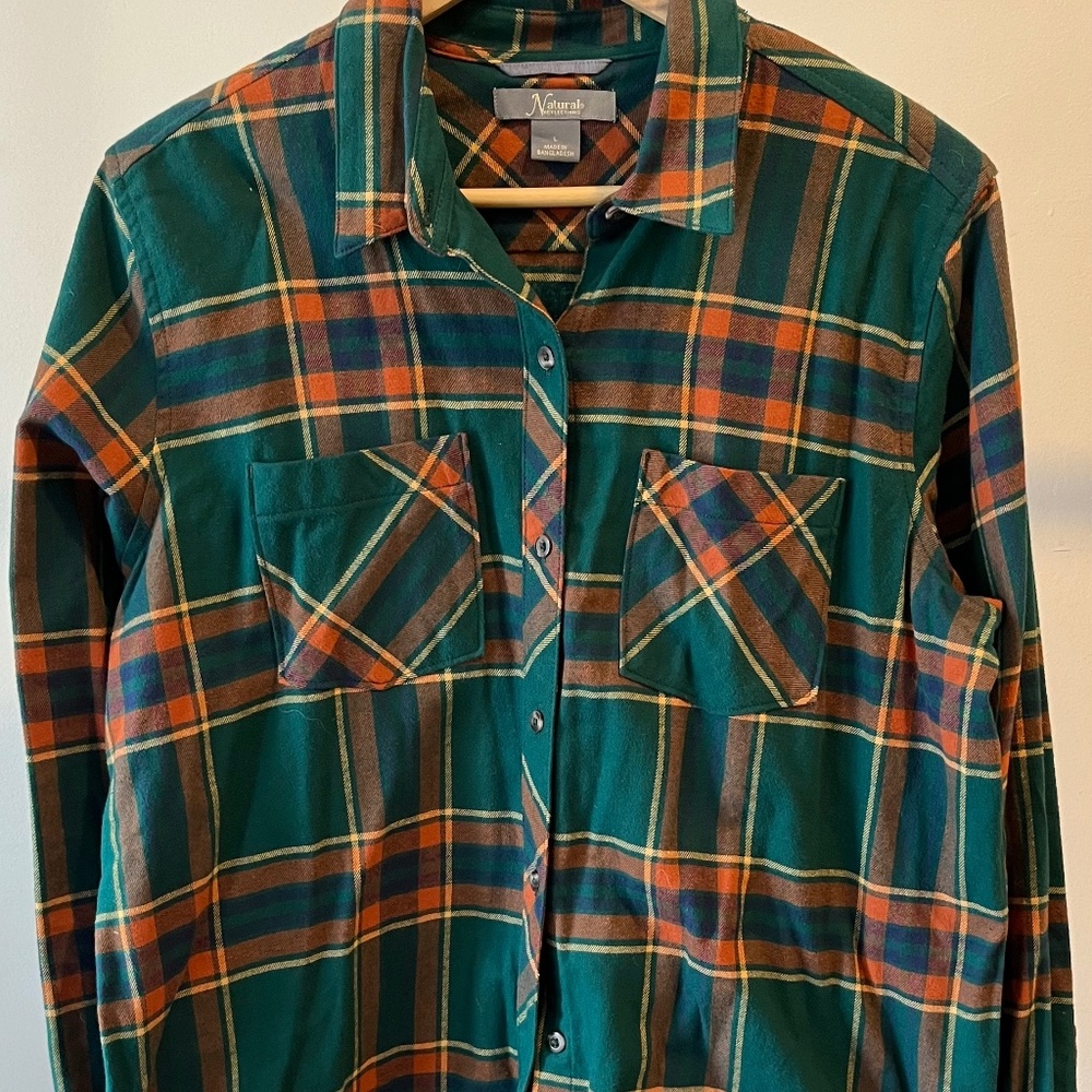 Green/Orange/Navy Soft Flannel shirt
